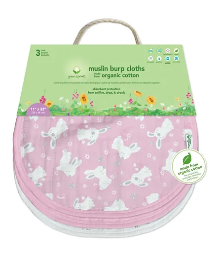 Green Sprouts Cotton Muslin Burp Cloths Pack of 3 - Pink Bunny