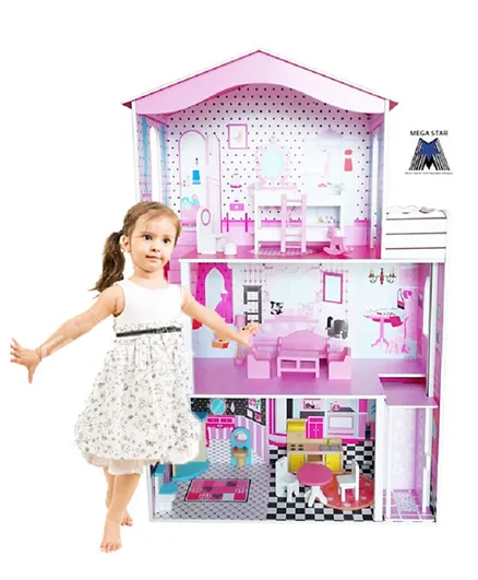 Megastar Cozy Cottage Pretty Girls Wooden Dollhouse - Pink