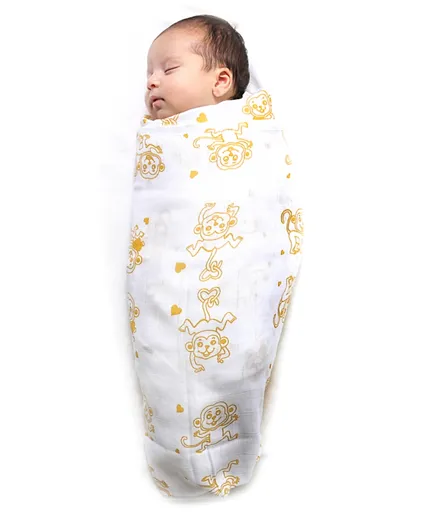 Kaarpas Premium Organic Cotton Muslin Baby Wrap Swaddle with Animal Theme of Monkeys - Medium