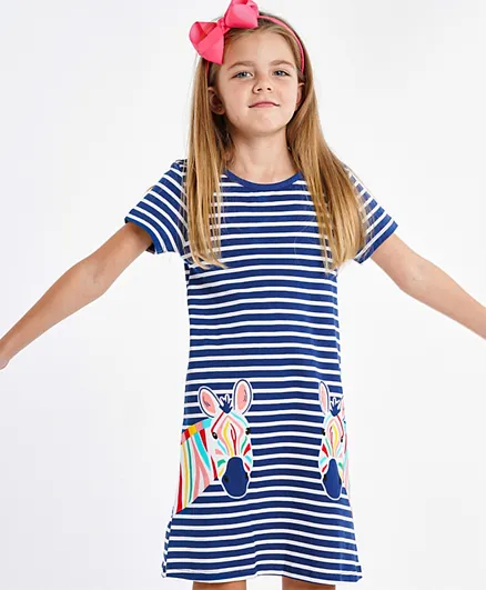 كووكي كيدز فستان بأكمام قصيرة للأطفال - لون بحري