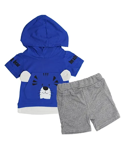 Donino BabyBear Pocket with Hoodie Tee with Short Set - Blue