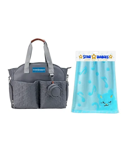 Star Babies Diaper Bag with Pacifier Bag and Bamboo Towel - Blue