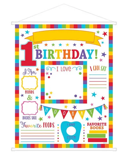 Party Centre 1st Birthday Rainbow Milestone Hanging Sign - Multicolor