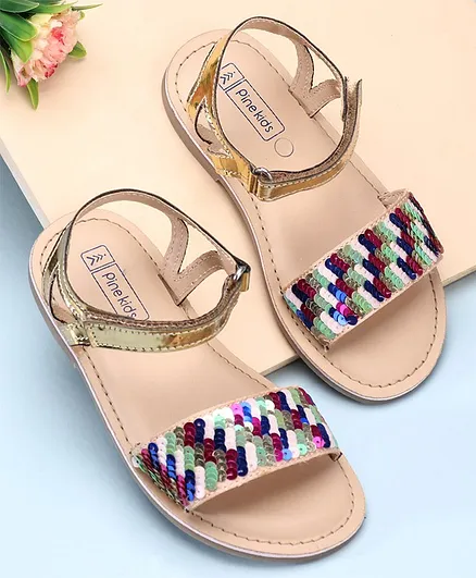 Pine Kids Sandals Sequin Detailing - Golden
