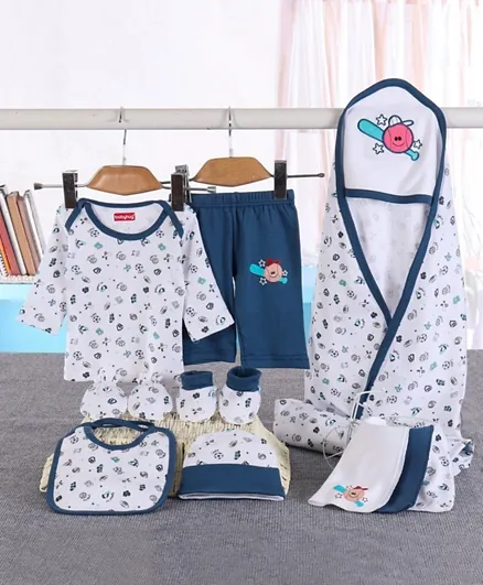 Babyhug Clothing Gift Set Multiprint Pack of 10 - White Blue