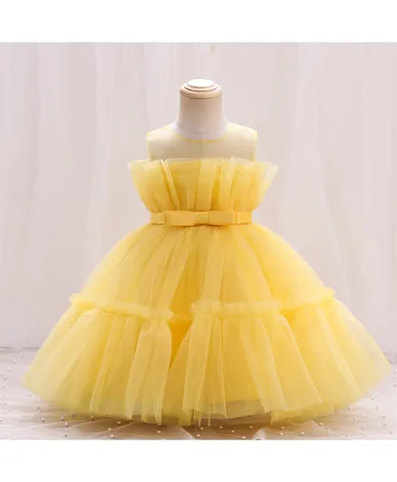 DDaniela Net Detail Ruffle Hem Dress - Yellow