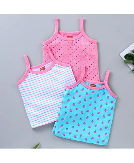 Babyhug Singlet Sleeves 100% Cotton Slips Strawberry Print Pack of 3 - Pink Blue
