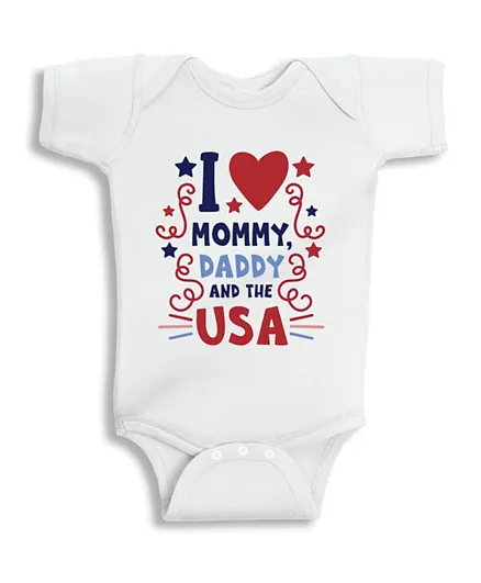 Twinkle Hands I love Daddy Mommy and The USA Bodysuit - White