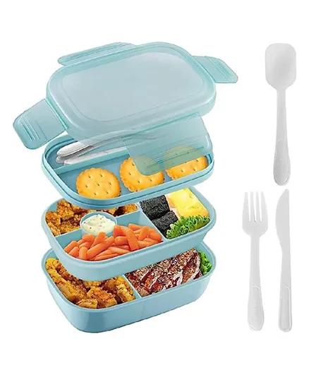 ليتل انجيل - علبة طعام بثلاث طبقات مع أدوات المائدة - أزرق