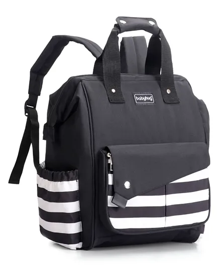 Babyhug Multifunctional Backpack Style Diaper Bag - Black and white