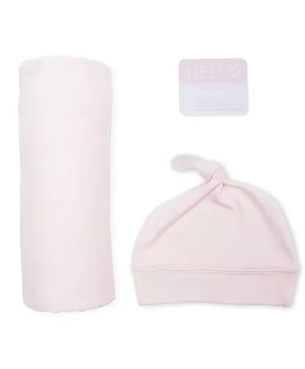 Lulujo Baby Hello World Swaddle & Hat Set - Pink