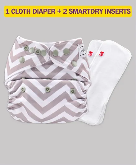 Babyhug Reusable Cloth Diaper With SmartDry Inserts - White Grey