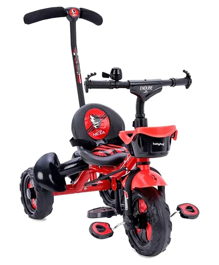 بيبي هاج - دراجة اندور ثلاثية العجلات بمقبض للوالدين وسلة تخزين - أحمر