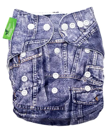 حفاضات جيب من القماش للأطفال الكل في واحد بنقشة الجينز قابلة لإعادة الاستخدام من ليتل انجل - أزرق