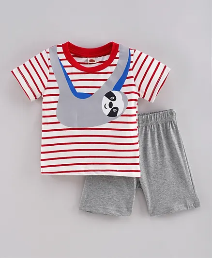Kookie Kids Half Sleeves T-Shirt & Shorts - Red & White