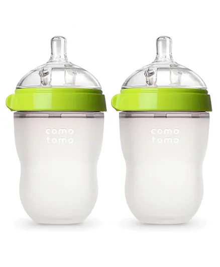 Comotomo Silicone Natural Feel Baby Bottle Pack of 2 Green- 250 ml