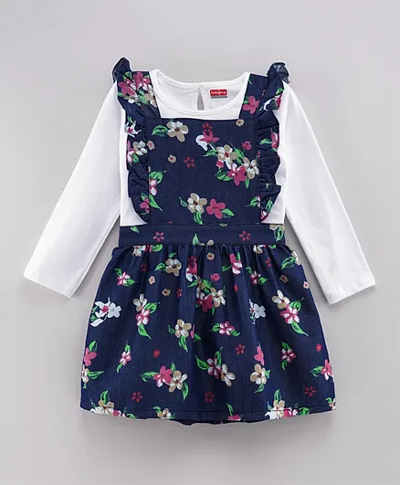 BAbyhug Sleeveless Frock With Inner T-Shirt Floral Print - Blue