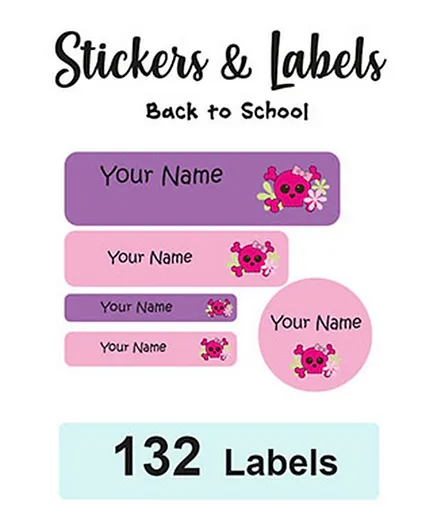 Ladybug Labels Personalised Name School Labels Skull - 132 Pieces