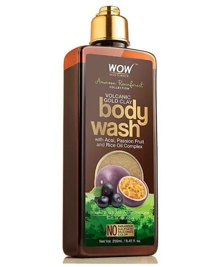 Wow Amazon Rainforest Collection Volcanic Gold Clay Shower Gel With Acai Passion Fruit and Rice Oil Complex - 250ml