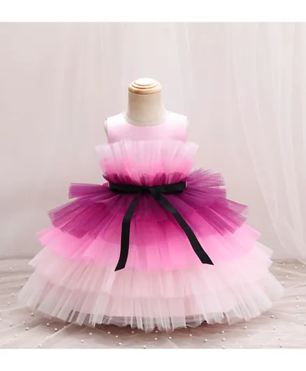 DDaniela Net Detail Ruffle Hem Dress - Pink