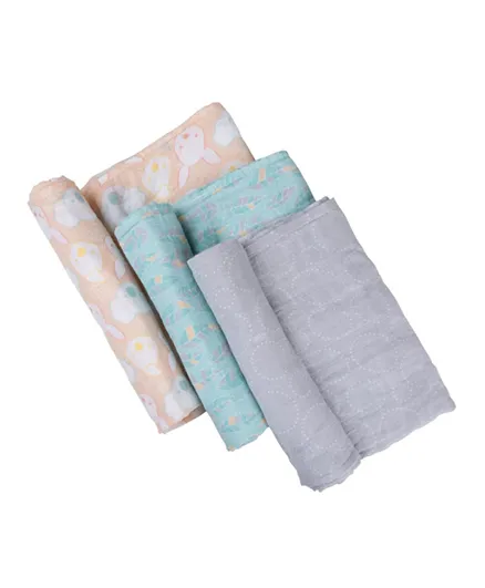 Playgro Home Fauna Friends Muslin Swaddle Wrap - 3 Pieces