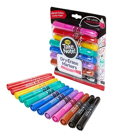 أقلام كرايولا تيك نوت الملونة للسبورات الجافة - عبوة من 12 لون