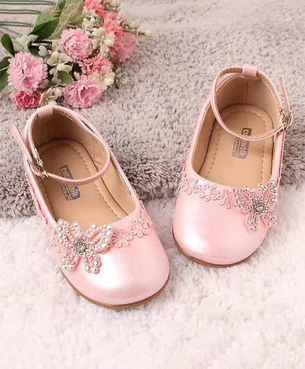 Cute Walk by Babyhug Embellished Belly Shoes - Pink