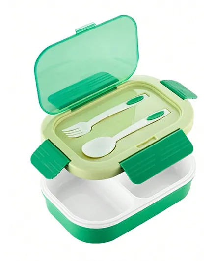 صندوق طعام الأطفال ليتل أنجل ذو طبقتين مع أدوات الطعام - أخضر