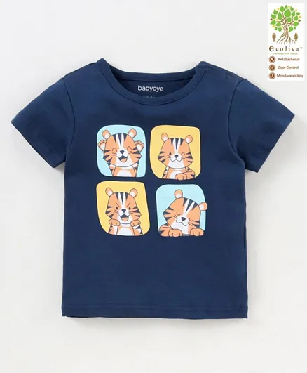 Babyoye Cotton Half Sleeves Tee Tiger Print - Blue