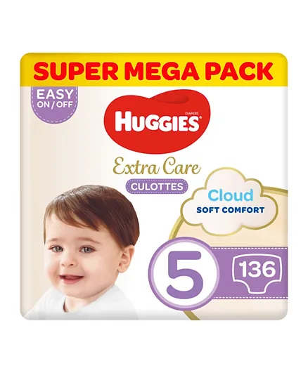 Huggies Extra Care Culottes Pant Style Diaper Super Mega Pack of 4 Size 5 - 136 Pieces