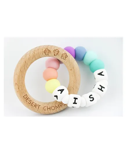 Desert Chomps Personalized Wooden Teether Lasso - Rainbow