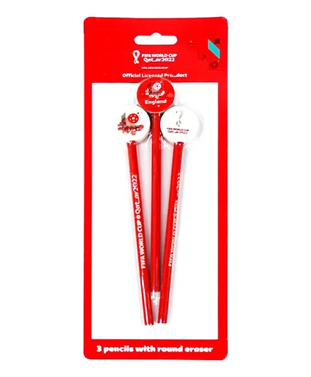 FIFA 2022 England Country Pencils with Round Eraser - 3 Pieces