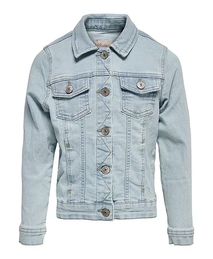 Only Kids Collar Neck Denim Jacket - Light Blue