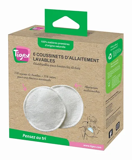Tigex Washable Breast Pads in Bamboo Viscose - 6 Pieces
