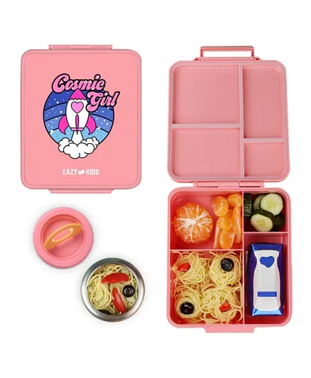 Eazy Kids Cosmic Girl Jumbo Bento Lunch Box With Insulated Jar - Pink