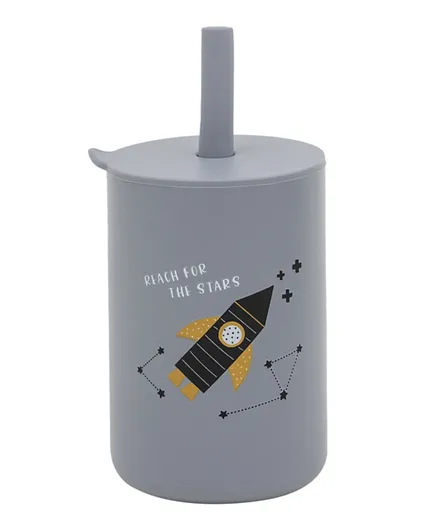 Amini Kids Silicone Cup With Straw Space Rocket - Light Blue