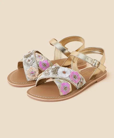 Monsoon Children Flower Embroidered Buckle Closure Sandals - Multicolor
