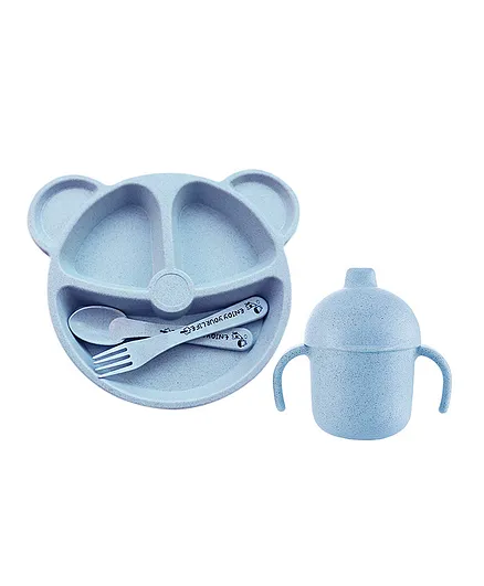 Star Babies Organic Kids Bear Plate & Flask - Blue