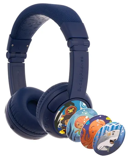 BuddyPhones PLAY Plus Wireless Bluetooth Headphones for Kids - Deep Blue