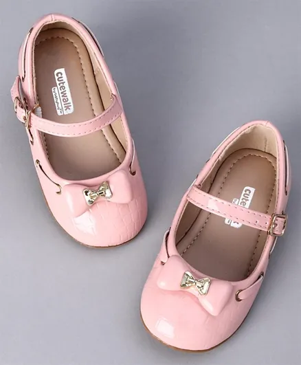 Cute Walk by Babyhug Party Wear Belly Shoes Bow Applique - Pink