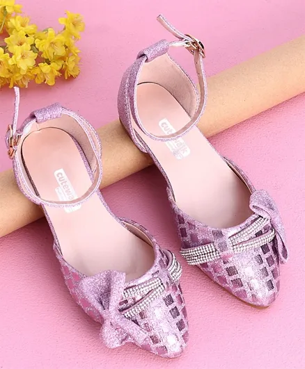 Cute Walk by Babyhug Party Wear Belly Shoes Bow Appliques - Pink