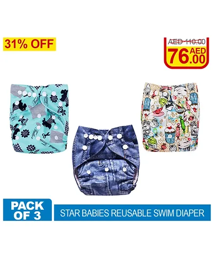 Star Babies Combo of Reusable Swim Diaper Pack of 3 - Multicolor