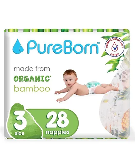 PureBorn Organic Daisys Nappies Size 3 - 28 Pieces