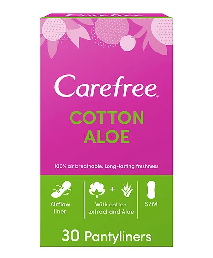 Carefree FlexiComfort Aloe Panty Liners - Breathable Ultra-Thin Daily Liners, 30-Pack, Dermatologically-Tested