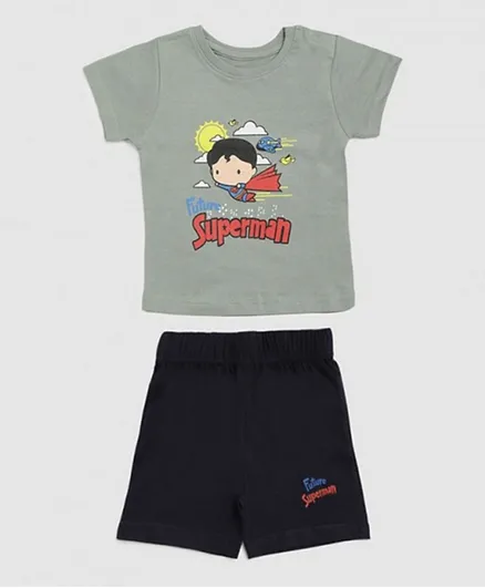 Zarafa Superman Graphic T-Shirt & Shorts Set - Grey