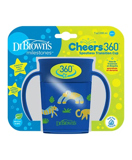 Dr Brown's Blue Deco Smooth Wall Cheers 360 Cup with Handles - 200ml