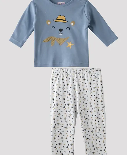 Smart Baby Printed Tee with Pants Set - Blue