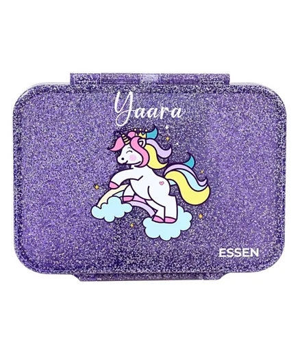 Essen Personalized Tritan Bento Lunch Box – Purple Glitter Unicorn