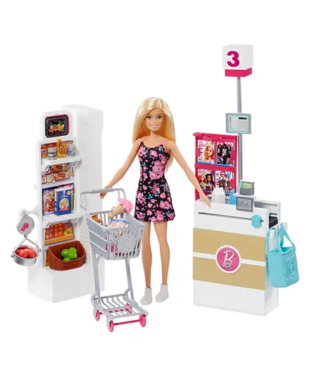 Barbie Supermarket Playset With Doll And Accessories - Multicolour