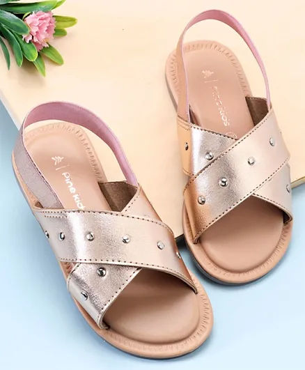 Pine Kids Party Wear Sandals with Elastic Backstrap - Rose Gold